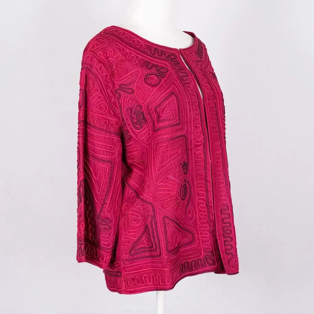 Embroidered Wearable Art Jacket Berry MEDIUM Abstract Bohemian Boho Southwestern